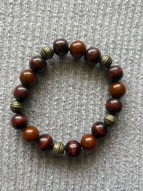Vintage brown & gold tone beaded stretch bracelet